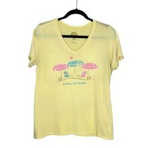 Life Is Good Social Network Beach Scene V Neck Tee size Medium